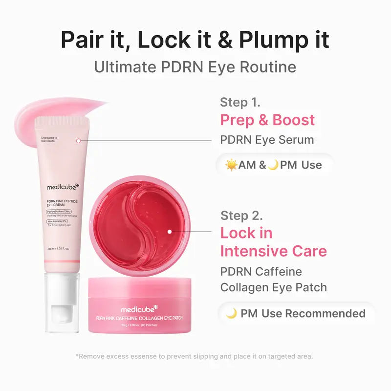 PDRN Pink Caffeine Collagen Eye Patch for Night CareㅣFuller-Looking Eye Area, Under-Eye Puffiness, Dark Circles Care for Smooth, Radiant & Youthful-Looking