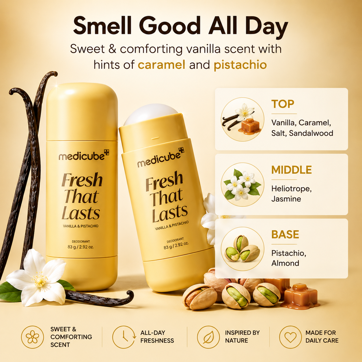Kojic Acid & Turmeric Aluminum-Free Deodorant | Vanilla & Pistachio