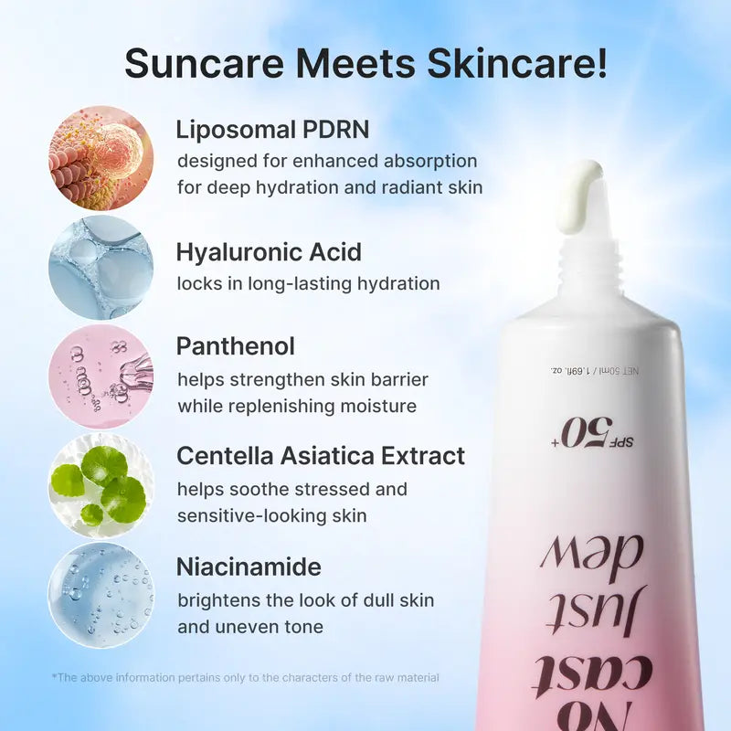 No Cast Just Dew PDRN Hydrating UV Sun Serum | Daily Lightweight Sunscreen SPF 50 | PDRN, Panthenol | Daily Use for All Skin Types (50ml)