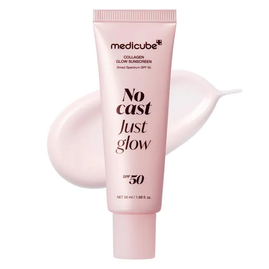 No Cast Just Glow Collagen Sunscreen | SPF 50 Broad Spectrum Face Sunscreen | Lightweight, Non-Sticky, Hydrating Formula | No White Cast or Residue | Peptide, Cica for Soothing & Natural Glow