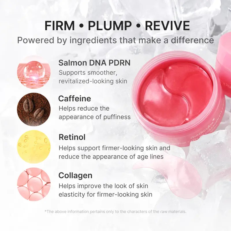 PDRN Pink Caffeine Collagen Eye Patch for Night CareㅣFuller-Looking Eye Area, Under-Eye Puffiness, Dark Circles Care for Smooth, Radiant & Youthful-Looking