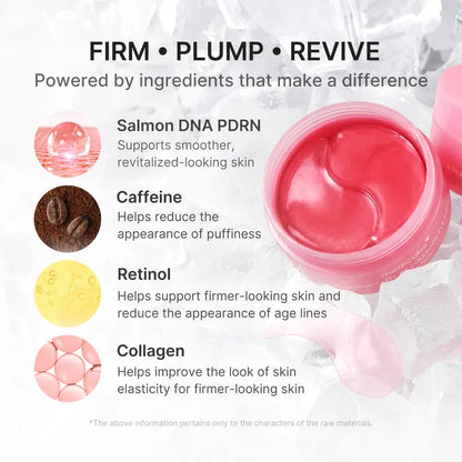 PDRN Pink Caffeine Collagen Eye Patch for Night CareㅣFuller-Looking Eye Area, Under-Eye Puffiness, Dark Circles Care for Smooth, Radiant & Youthful-Looking