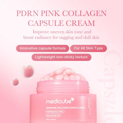 PDRN Pink Collagen Capsule Cream | Pink Boba Cream | Salmon DNA, Niacinamide for Uneven Skin Tone, Glow Hydration