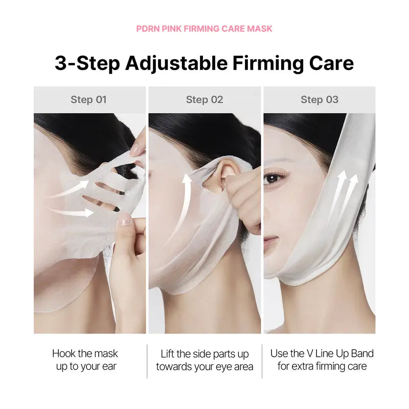 PDRN Pink Firming Care Mask | 3-Step Firming Care Mask with Ear Hooks for De-Puffing & Contoured Skin | 99% Salmon PDRN, NAD, Caffeine