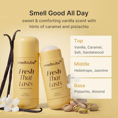medicube Kojic Acid & Turmeric Aluminum-Free Deodorant | Vanilla & Pistachio Perfumed Stick, All-Day Odor Protection for Women & Men