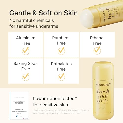 medicube Kojic Acid & Turmeric Aluminum-Free Deodorant | Vanilla & Pistachio Perfumed Stick, All-Day Odor Protection for Women & Men